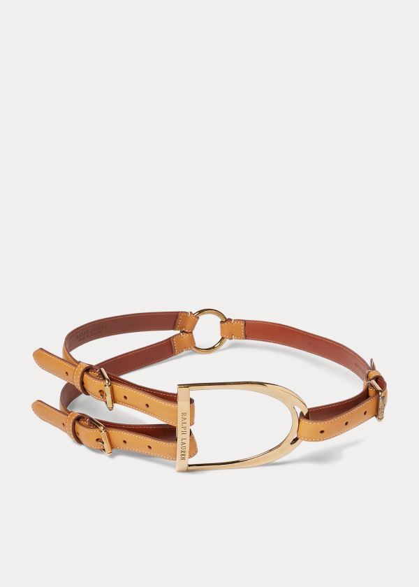 Cinturones Ralph Lauren Mujer Marrom - Equestrian Tri-Strap Calf - KOWBU8735